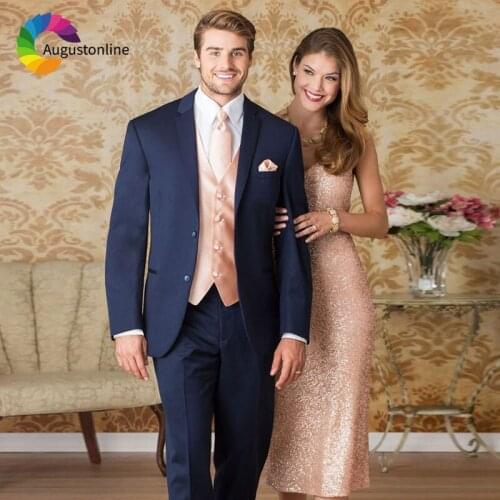 Navy Blue Men Suits High Quality Wedding Men Suit Custom Made Groom Tuxedos Slim Fit Best Man Blazers 3Piece Jacket Pants Vest