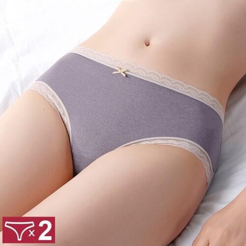 2Pcs/Set Sexy Lace Women Panties Seamless Underwear Cute Bow Underpants Girls Briefs Traceless Linger Female Low-Rise Intimates