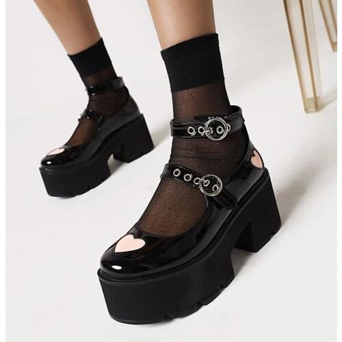Spring Autumn Chunky Heel Vintage Lolita Shoes Women Platform Shoes Mary Jane Buckle Strap School Shoes For Girls Black purple