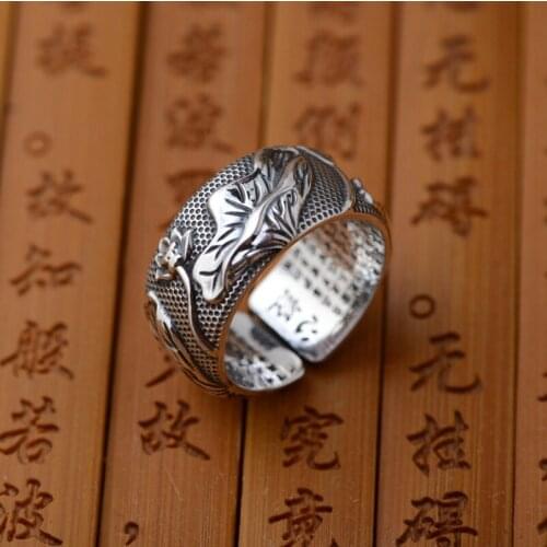 Thousands of Fine Silver Antique Style wholesale couple style boluomiduo theheart Sutra Scripture ring