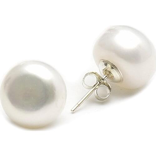 High Quality 100%Genuine Natural Freshwater Pearl 925Sterling Silver hot Classic round Stud Earrings for women Good Jewelry Gift