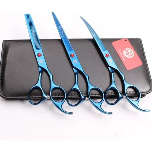 Z3003 3Pcs 7.0'' Blue Japan Steel Cutting Shears + Thinning Scissors + Down Curving Shears Professional Pets Hair Scissors Suit