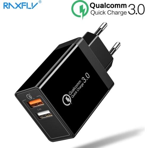 RAXFLY 30W USB Charger Quick Charge 3.0 For Samsung S9 S8 Plus Dual Ports Phone Charger For iPhone Huawei Fast Charging Adapter