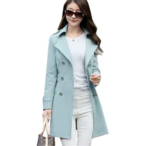 Windbreaker Female 2019 Spring Autumn new Korean Double Breasted Slim ladies Long Trench Coat for Women Plus Size Casual Tops