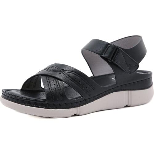 SIKETU Original Summer Retro Wedge Sandals Casual Round Toe Womens Shoes Beach Sandal for Girls Sewing Threads Blue Apricot