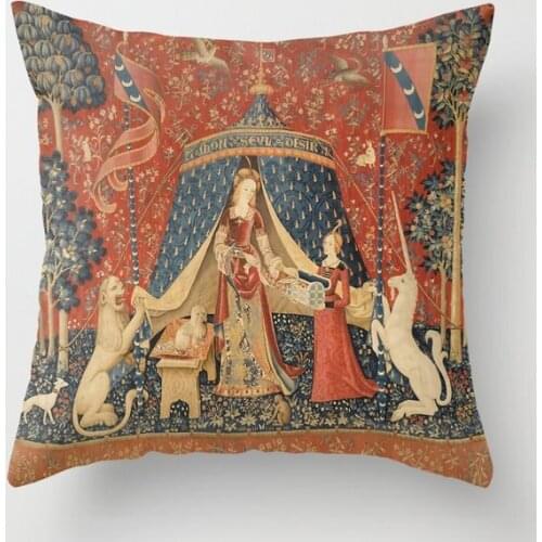 The Lady and The Unicorn Decorative Pillowcases Cotton Linen Throw Pillow Case Home Sofa Decor Pillowcase