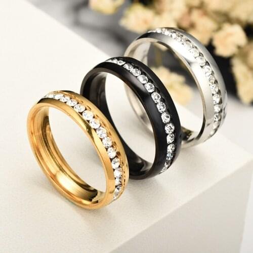 Female Crystal CZ Stone Ring Vintage Stainless Steel Women Wedding Rings Fashion Promise Yellow Gold Engagement Ring