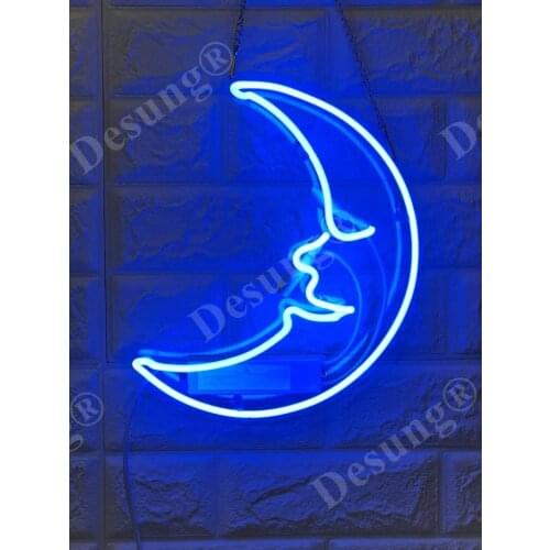 14“ Blue Moon Acrylic Custom Neon Light Lamp Sign Beer Bar Handmade Real Glass Decorate Home Wall Room Windows Tube Artwork