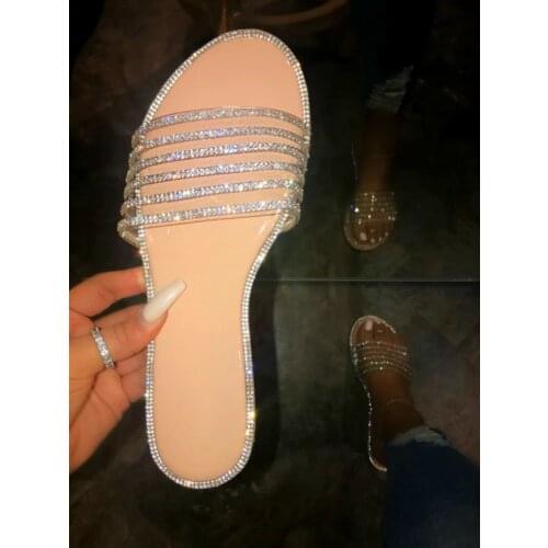 2020 Banquet Bling Bling Flat Casual Slippers Outdoor Wild Sandals Home Durable Beach Flip Flop New Cross Rhinestone Slides