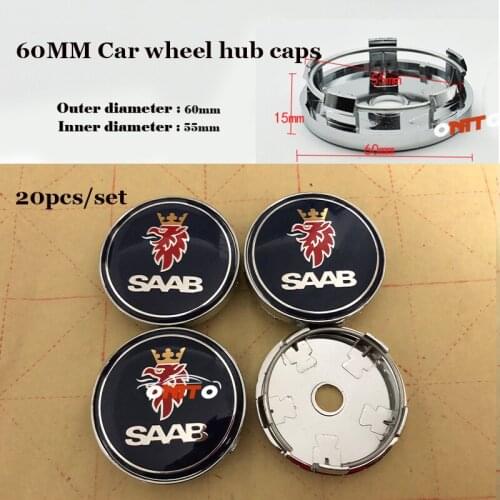 20X /SET 60mm Chrome label Car logo Badge Emblem Wheel hub Caps for 9-3 9-5 93 95 BJ SCS