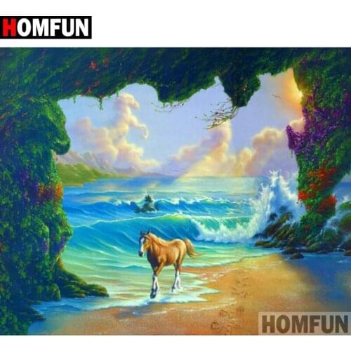 HOMFUN Full Square/Round Drill 5D DIY Diamond Painting "Horse scenery" Embroidery Cross Stitch 3D Home Decor Gift A17551