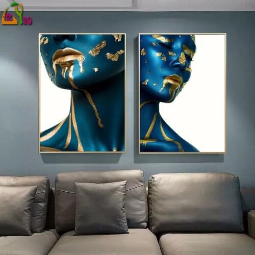 Full Square/Round Drill 5D DIY Diamond Painting Modern Nude Woman Blue Golden 3D Embroidery Portrait Cross Stitch Home Decor