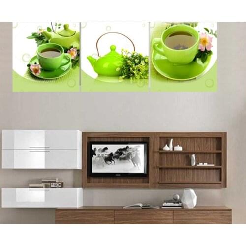 Diy diamond painting green cup cross stitch interior full rhinestone mosaic image 5d diamond embroidery wall art triptych