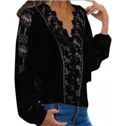 Autumn Large Size Loose Lace Women Blouses White CE Blouses High Quality Lace Long Sleeve Women Shirts Fashion Sexy V-Neck Blusa