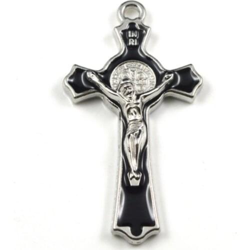 Black catholic crucifix cross with St benedict used in rosary