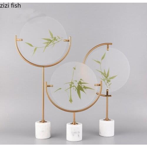 Green Bamboo Painting Screen Desk Decor Acrylic Ornaments Living Room Decorative Alloy Crafts Marble Base Vintage Home Decor