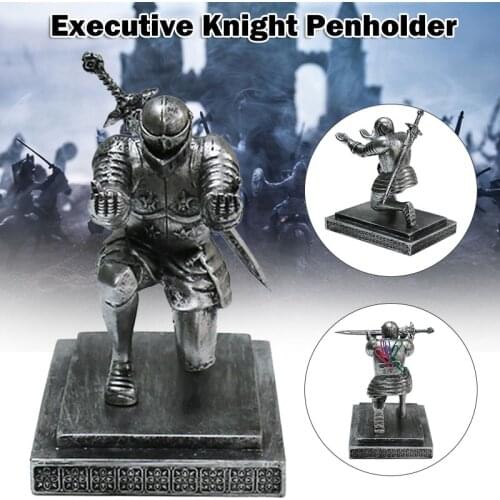 Executive Officer Knight Pen Holder with Sword 15*10*15cm Armor Knight Stationery Medieval Theme Resin Decor for Office JS22