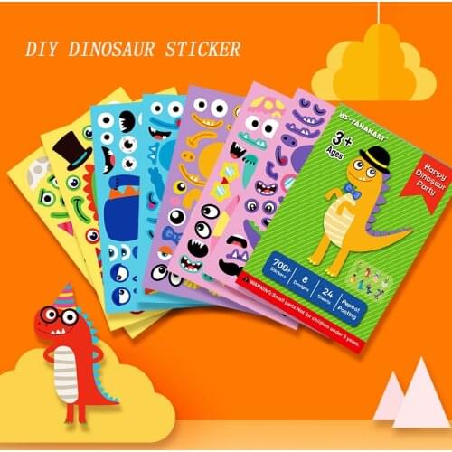 Kids DIY Sticker Puzzle Game Childrens Cartoon Dinosaur Theme Party Decoration Recognition Training Educational Toy Sticker
