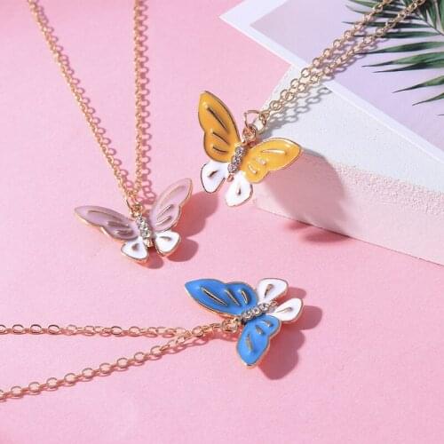 Enamel Big Crystal Animal Butterfly Clavicle Chain Necklaces for Women Maxi Jewelry 4 Color Beach Style Summer Accessories