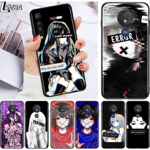 Sad Anime Aesthetic Senpai for Motorola G9 G8 G E7 E6 One Play Marco Hyper Fusion Stylus Power Edge Plus Black Phone Case