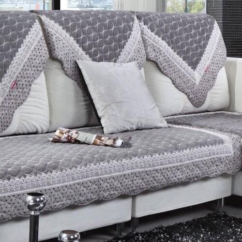 Embroidered Lace Sofa Covers Pearl Velvet Couch Cover Towel Gray Color Europe Sofa Cushion Leather Sofa Protective Case
