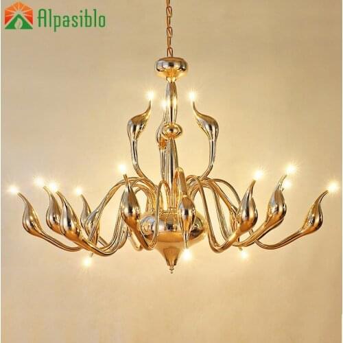 Hot sell 15 light fashion Swan chandeliers modern lamp red/white/black/silver/blue/purple lustres de cristal chandeliers cristal