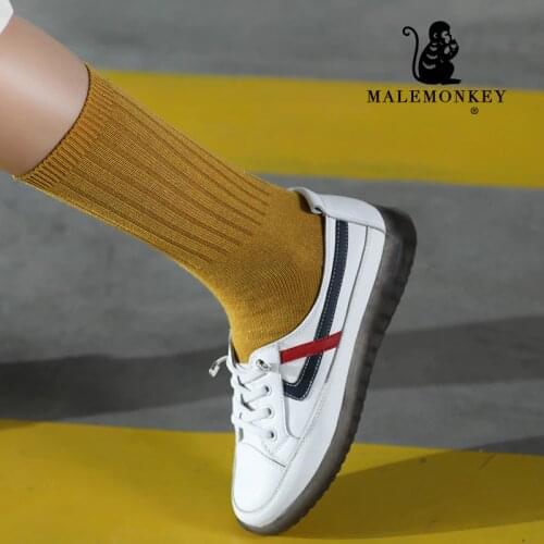 Fashion Casual Sport Shoes Women 2021 Spring Lace Up Leather Sneakers Trend Ladies Shoes White Slip On Flats Zapatillas Mujer