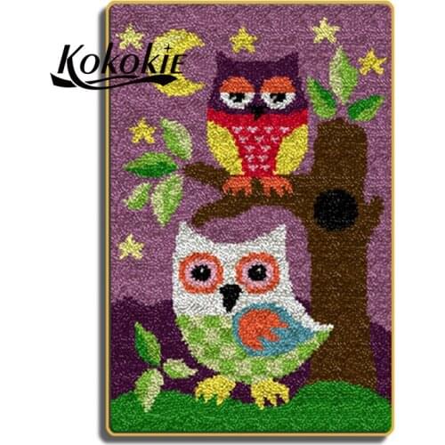 Owl latch hook kits large printed canvas yarn carpet diy latch hook rug kits carpet embroidery carpet diy rug cartoon Owl