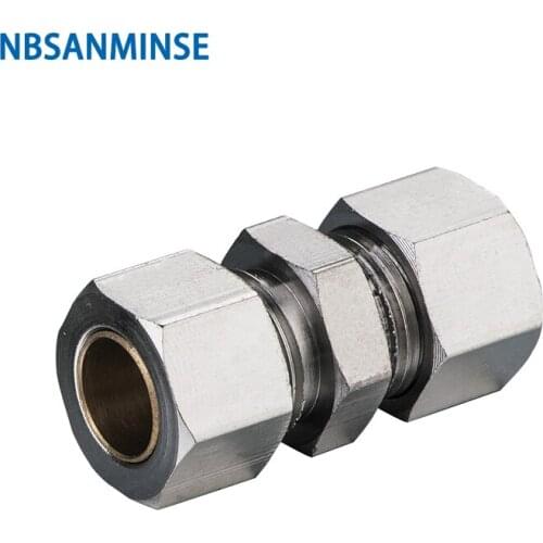 NBSANMISE 10Pcs/lot KU 4 6 8 10 12 mm Union assembly Ferrule Straight Brass Fitting Pneumatic Air Tube lockable fitting
