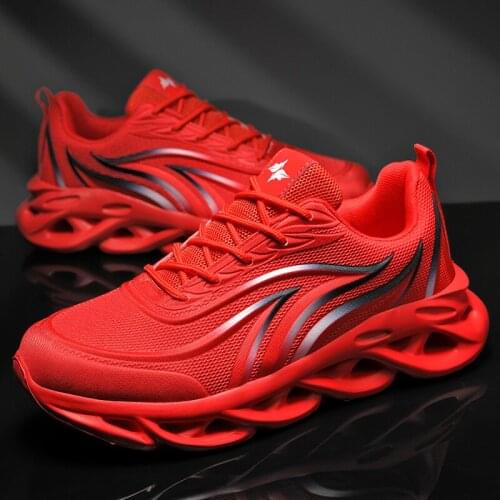 Baideng Men New Sneakers Height Increasing Cool Running Shoes Hollow Sole Athletic Sport Shoes Large Size 47 Red Chaussure Homme
