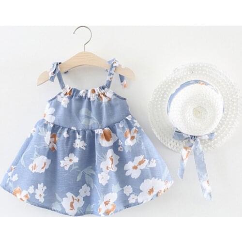 Baby Clothes Girls Sets Infant Clothes Newborn Outfits Sleeveless Flower Floral Print Princess Dress+Hat Cap Outfits Clothing s
