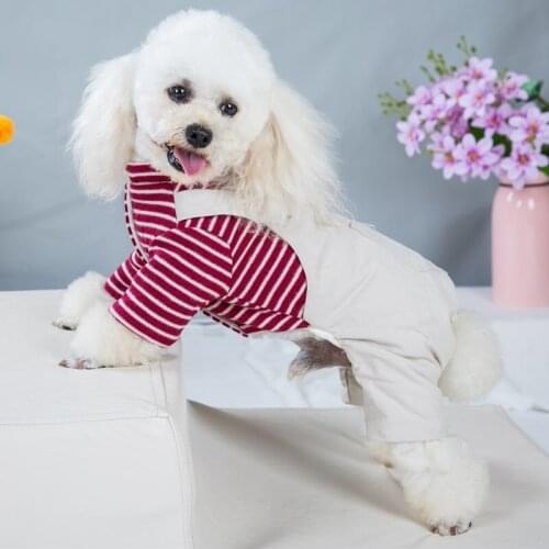 Dog Clothes Winter Striped Thick Jumpsuit Clothes British Color Striped Teddy Clothes Small Dog Pet Cotton-padded Coat