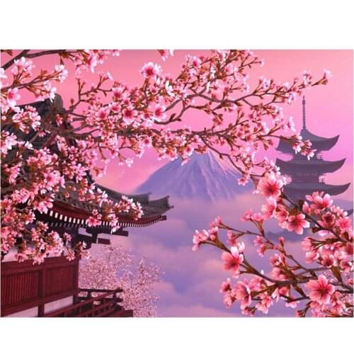 Full Square Round Drill DIY Diamond Painting sakura scenery diamond pictures mosaic diamond Embroidery sale Mount Fuji, Japan