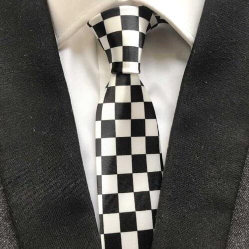 Hot Fashion Narrow Ties Black with White Plaid Checkered Necktie 5cm Gravatas Free Shipping