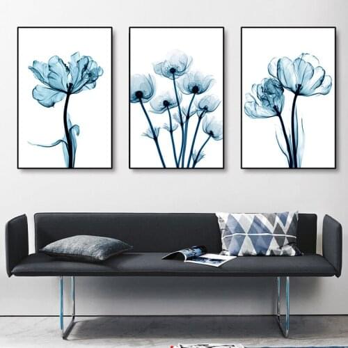 Plant Flowers Blue Watercolor Print Canvas Painting Poster Wall Art Decoration Mural Minimalism Living Room Bedroom Picture