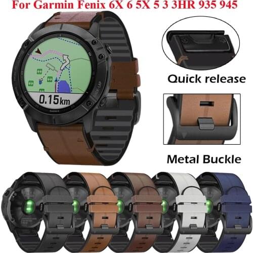 22 26mm Quickfit Watch Strap For Garmin Fenix 6 6X Pro 5X 5 Plus 3HR 935 945 S60 Genuine Leather Band Silicone Watch Wristband