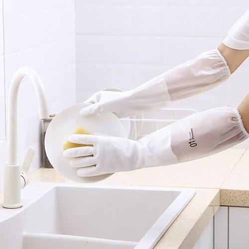 1 Set Rubber Lengthen Waterproof Household Gloves Plus cashmere Multifunctional Kitchen washing bathroom living cleaning gloves