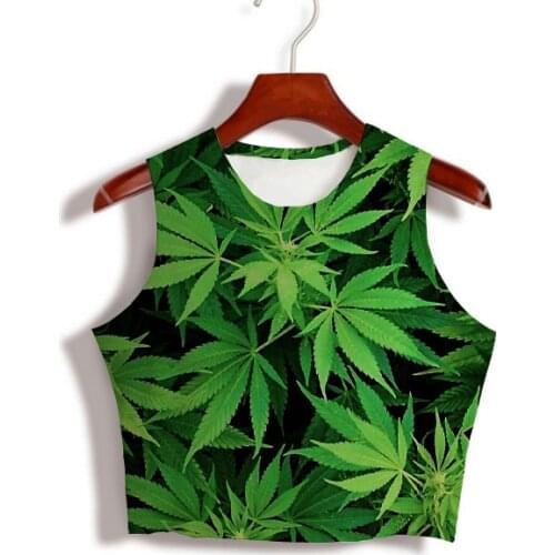 Custom Made Sublimation Print 420 leaves Milk Silk sleeveless Crop Tops