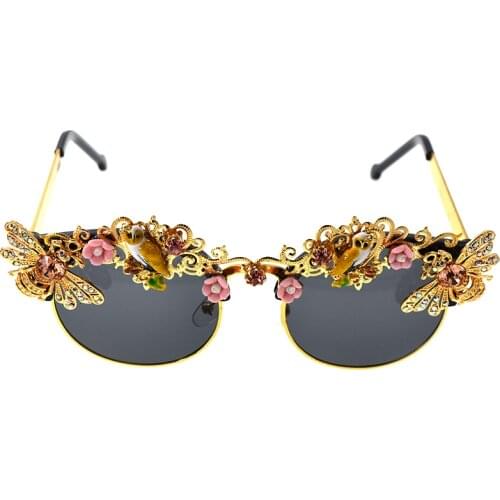 New Fashion Flower Sunglasses Women Sweet Brand Designer Luxury Ladies Oval Sun Glasses crystals eyewear accessories