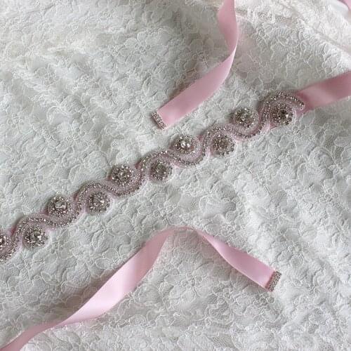 Wedding Dress Evening Dress Accessory Fashion headband Decoration Rhinestone Pearls Wedding Belts Silver Pink Satin Ribbon Belt