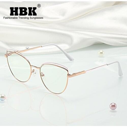HBK Vintage Cat Eye Optical Glasses Frames Women Men Anti Blue Light Prescription Metal Eyeglasses Frame Optical Computer Glass
