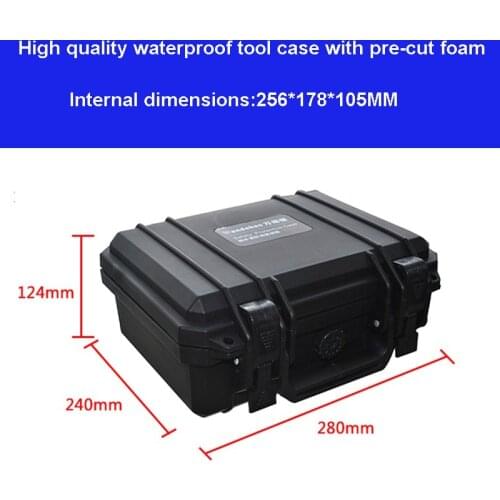 Waterproof protective Tool case toolbox Impact resistant 280*240*124mm security tool equipment camera box with pre-cut foam