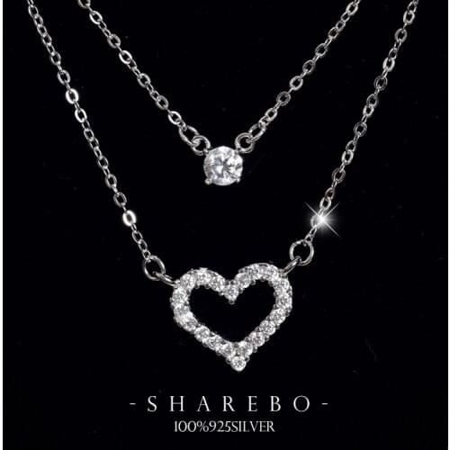 New 925 Sterling Silver Zircon Heart Necklaces Pendant Fashion Sterling Silver Jewelry Statement for Women Bijoux