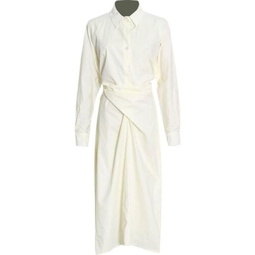 Free Shipping 2021 New Autumn Woman Cloth Solid Color Shirt Dresses For Young Ladies Midi Korean Fashion Stylish