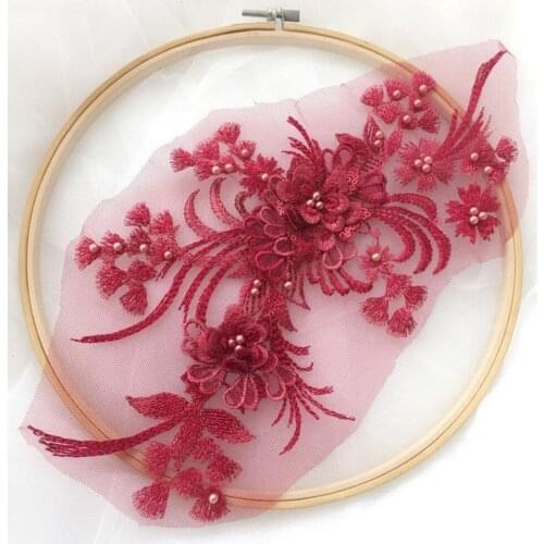 1 pc Colorful Beaded 3D Flowers Lace Applique DIY Sew Wedding Dress Headdress Childrens Clothing Dance Performance Accessories