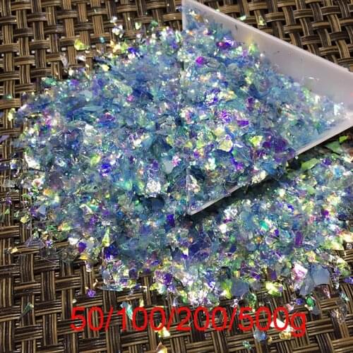 50/100/200/500g PP BAG Irregular Manicure Glitter Lake Blue Cameo Crushed Sea Shinny Mixture Ice Mylar Shell Glitter Podwer 05