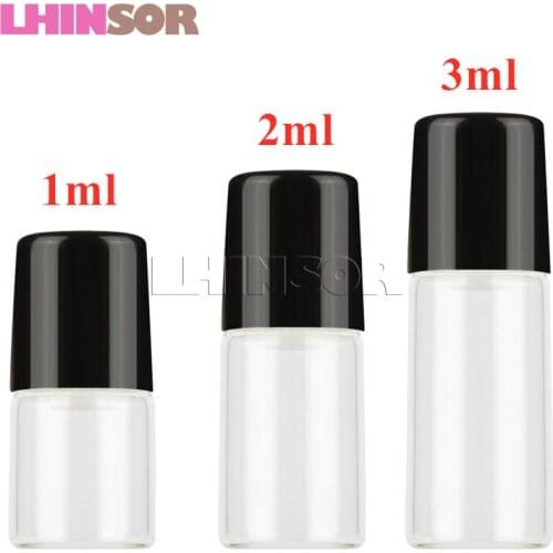 50pcs/lot 1ml 2ml 3ml Clear Glass Roll on Essential Oils Bottle Doterra Container Perfume Aromatherapy Bottles with Roller Ball