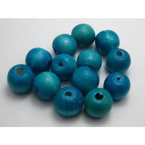 50 Blue Round Wood Beads 16mm~Wooden