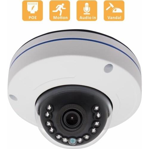 5MP IP Vandal Dome POE Camera H.265 Built in Microphone 2.8mm Wide Angle Nightvision Outdoor/Indoor Remote Security Camera