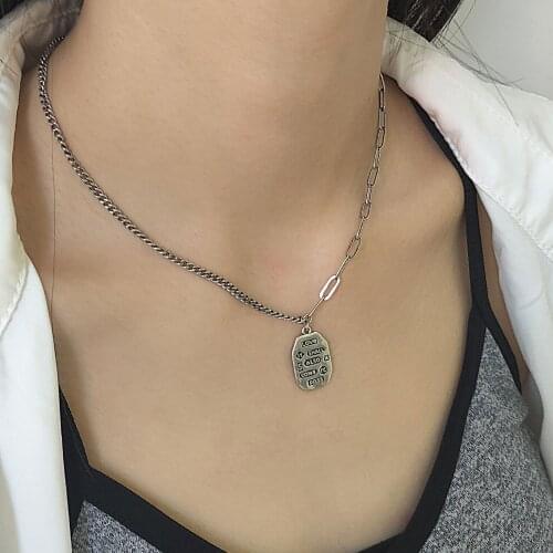 925 Silver Necklace Retro Letter Pendant Necklace Simple Wild Stitching Chain Necklace Long Brand Necklace Party Jewelry